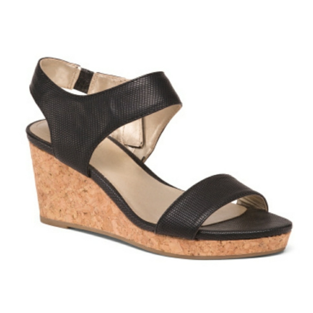 Bandolino Sandals Black Wedges Zipper Ankle New